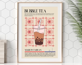 Bubble Tea Poster | Boba Tea print | Taiwan | Asian Tea | Kitchen print | Retro Poster | Wall Art | Restaurant Poster | China Cafe Decor