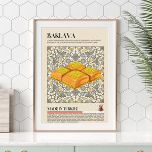 Turkish Baklava Poster, Dessert print, Turkey, Morocco, Food, Kitchen print, Retro poster, Wall Art Restaurant Poster Middle East Cafe Decor