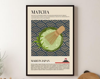 Japanese Matcha Tea Print, Chai, Japan, China, Food, Kitchen print, Retro Poster, Wall Art, Restaurant Poster, Matcha lover gift, Cafe Decor