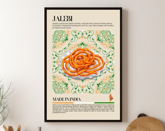 Impression de cuisine de rue indienne Jalebi, impression de cuisine asiatique, cuisine indienne, affiche de cuisine moderne, rétro, art mural, affiche de restaurant, Inde, décoration de café