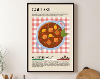 Hungarian Goulash Print, Hungary Food poster, Europe, Street Food, Kitchen print, Retro Poster, Wall Art, Restaurant Poster, Cafe Decor