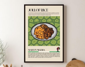 Nigerian Jollof Rice Print, Nigeria, African Food, Kitchen print, Retro Poster, Wall Art, Restaurant Poster, West Africa, Cafe Decor
