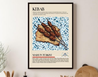 Turkish Kebab Poster, Street Food print, Turkey, Persian, Kitchen print, Retro poster, Wall Art Restaurant Poster Middle East Cafe Decor