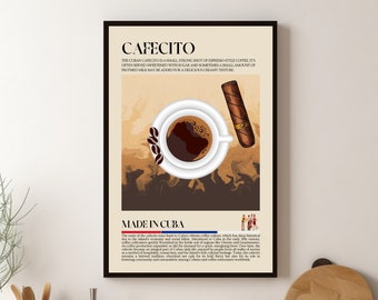 Cuban Coffee Print, Cafecito, Cuba, Latin America, Cubanito, Food, Kitchen print, Retro Poster, Wall Art, Restaurant Poster, Cafe Decor