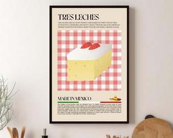 Tres Leches Cake poster, Mexican Food Print, Latin America, Modern Kitchen Print, Retro, Wall Art Restaurant, South America Cafe Decor