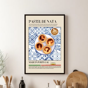 Portuguese Pastel De Nata Poster, Custard tart, Food Print, Kitchen print, Retro Poster, Wall Art, Restaurant, Cafe Decor