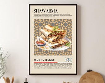 Turkish Shawarma Poster, Street Food print, Turkey, Morocco, Kitchen print, Retro poster, Wall Art Restaurant Poster Middle East Cafe Decor