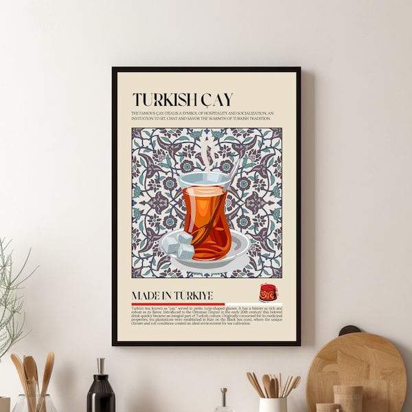 Turkish Tea Print, Chai, Turkey, Morocco, Food, Kitchen print, Retro Poster, Wall Art, Restaurant Poster, Middle East, Cafe Decor