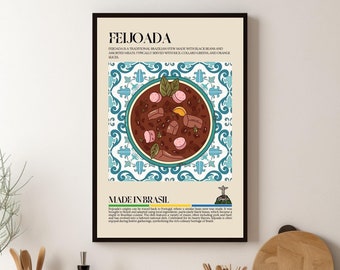 Feijoada Brazil Print, Brazilian Food, Brasil, Food, Kitchen print, Retro Poster, Wall Art, Restaurant Poster, South America, Cafe Decor