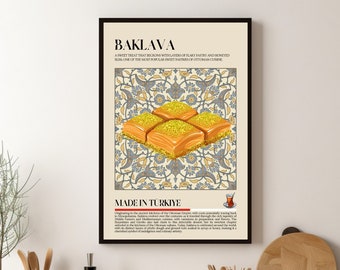 Affiche turque de baklava, impression de dessert, dinde, maroc, nourriture, impression de cuisine, affiche rétro, art mural, affiche de restaurant, décoration de café du moyen-orient