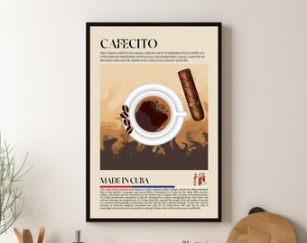 Cuban Coffee Print Retro Poster: Cafecito Kitchen Wall Art, Cubanito Cafe Decor, Restaurant Poster - Latin America Food