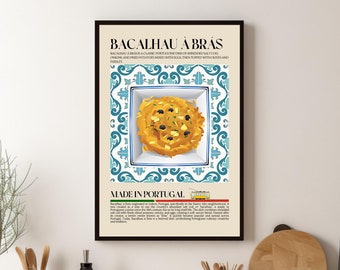 Portuguese Bacalhau a Bras Poster, Portugal, Food Print, Kitchen print, Retro Poster, Wall Art, Restaurant, Cafe Decor, Cod Fish