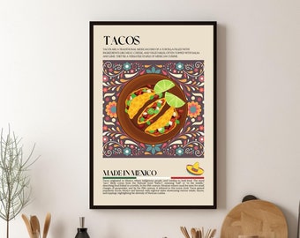 Tacos Mexican Print, Mexican Food, Mexico, Food, Kitchen print, Retro Poster, Wall Art, Restaurant Poster, South America, Cafe Decor