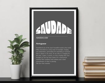 Saudade Definition Print | Wall Art | Bedroom Print | Portuguese Gift | Portuguese Poster | Gift For Friends, Cafe Decor