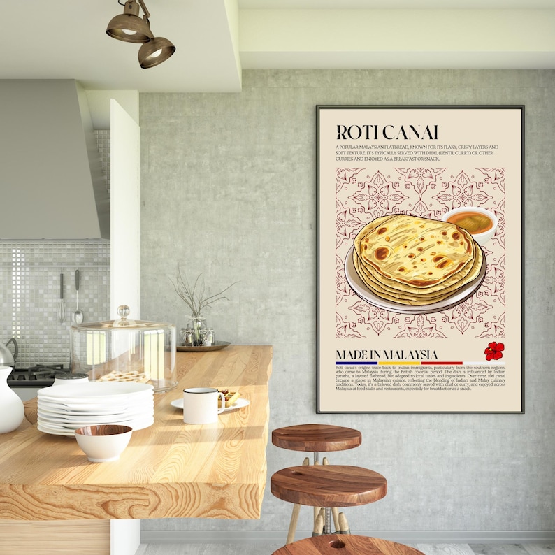 Poster Roti Design Roti Canai, Malasyan Food, Malaysia, Asian Food, Kitchen Print, Retro ...