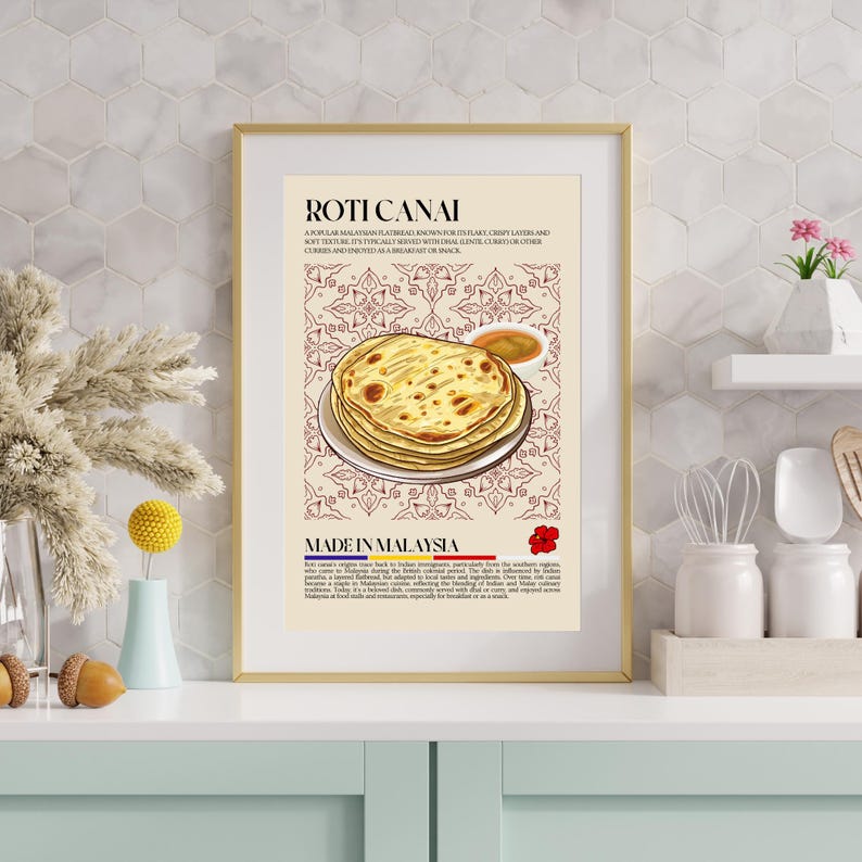 Roti Canai, Malasyan Food, Malaysia, Asian Food, Kitchen Print, Retro ...