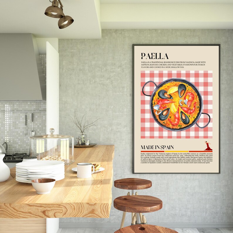 Spanish Paella Print, Spain Food Poster, Europe, Street Food, Kitchen