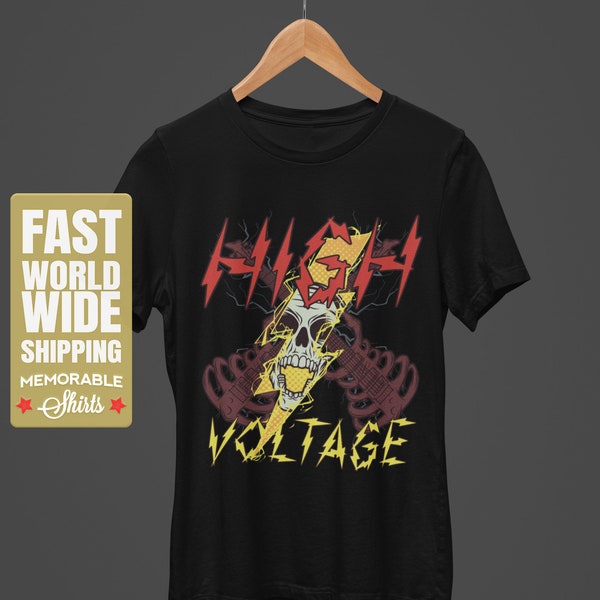 High Voltage Skull Shirt - Motorcycle Tee, Power lines, Vintage Metal Tee, High Voltage Lineman, Linewife, Rock n Roll Designs, Retro Design