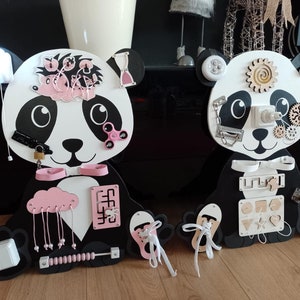 Montessori busy board toy for toddler PANDA for a girl