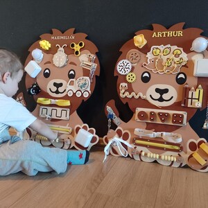 Busy board for toddler wooden toy LION