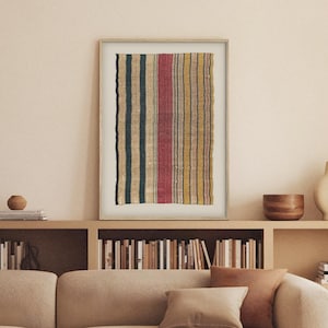 Framed Textile Wall Art Print – Vintage Striped Wabi Sabi Poster, Boho Home Decor