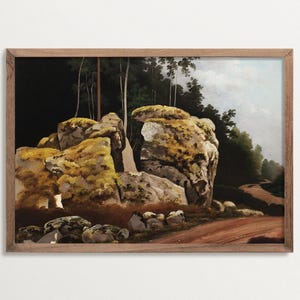 Vintage Moody Landscape Print, Dark Academia, Countryside Painting Print