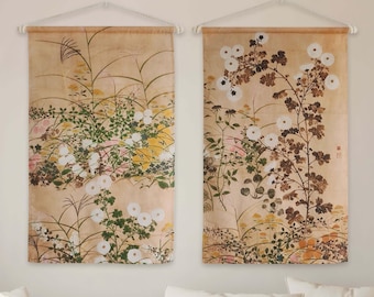 Chinoiserie Wandbehang Set – Grandmillenial Tapisserie, Großes Diptychon Wandkunst, Wohndekoration Geschenk
