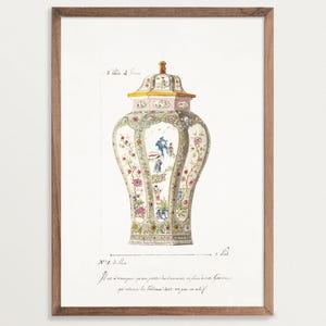 French Chinoiserie Vase Print | Vintage Watercolor Wall Art | Chinoiserie Ginger Jar Art