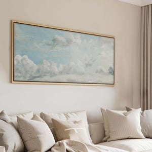 Panoramic Cloud Canvas Wall Art – Framed Sky Print, Soft Blue Cloud Painting, Minimalist Landscape Decor, Large Wall Art