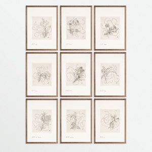 Set of 9 Prints Chinoiserie Wall Art, Gallery Wall Set, Botanical Wall Art