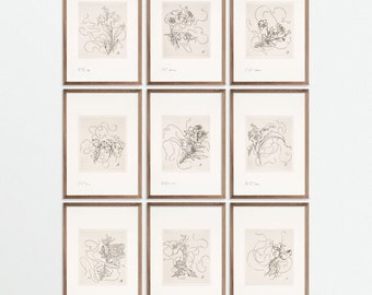 Set of 9 Prints Chinoiserie Wall Art, Gallery Wall Set, Botanical Wall Art