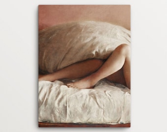 Vintage Female Painting CANVAS Print – Afternoon Nap | Antique Oil Painting, Altered Art, Canvas Bedroom Wall Art