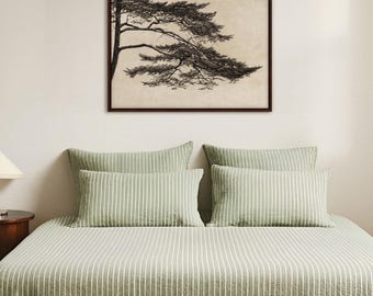 Wabi Sabi tallträd canvas, inramad naturväggdekoration, minimalistisk landskapskonsttryck