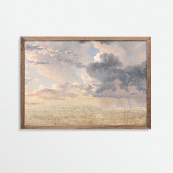 Cloud Painting Print – Sunset over the Sound | Muted Sky Print | Antique Oil Painting