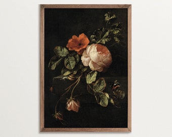 Dark Cottagecore Print - Still Life with Roses | Nature Morte | Dark Botanical Print