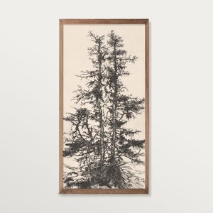 Stampa panoramica di un albero incisa - Arte di schizzi vintage, arredamento cottagecore, arte murale panoramica per la casa