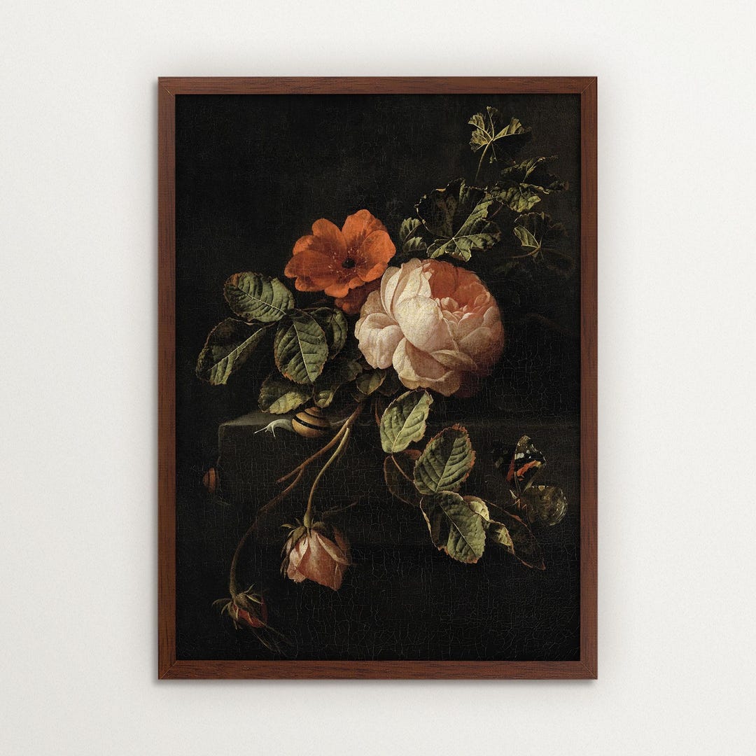 FRAMED Dark Botanical Flower Print – Moody Floral Still Life Art ...