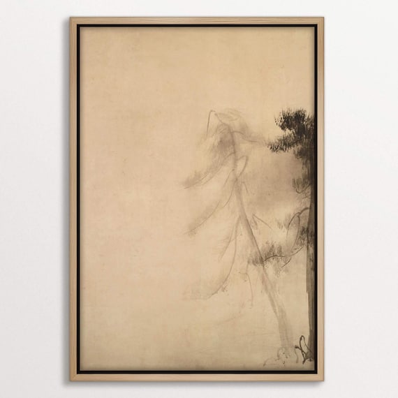 Framed Wabi-Sabi Minimalist Canvas, Japanese Misty Landscape Art, Zen Wall Decor, Neutral Wall Art, Rustic Nature-Inspired Art Print