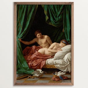 Antique Lovers Wall Art – Romantic Vintage Couple Print, Classical Bedroom Decor, Baroque Style Painting Reproduction