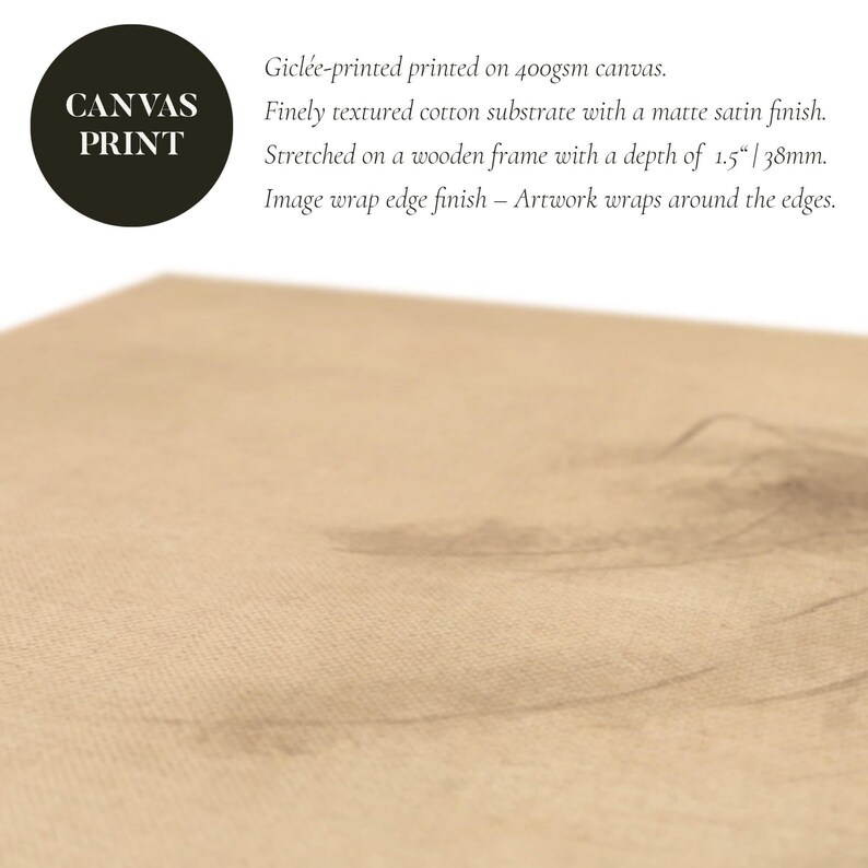 Close-up of a wabi-sabi-inspired canvas print showcasing a finely textured cotton surface with subtle earthy tones and minimalist pine tree sketch details.