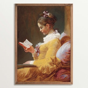 Woman Reading Art Print, Rococo Art, Vintage Portrait Painting Poster