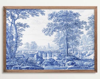 Chinoiserie Wall Art, Cottagecore Decor, Grandmillenial Art, Vintage Landscape Painting Print