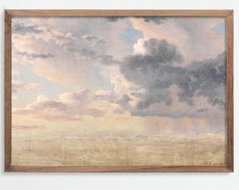 Vintage Cloud Painting Print – Sunset Sky Landscape Art