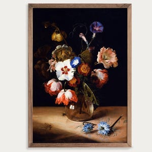 Dark Flower Print | Dutch Flower Painting | Dark Academia Prints | Moody Wall Art