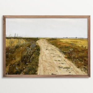 Country Wall Decor, Vintage Landscape Painting Print, Farmhouse Wall Art