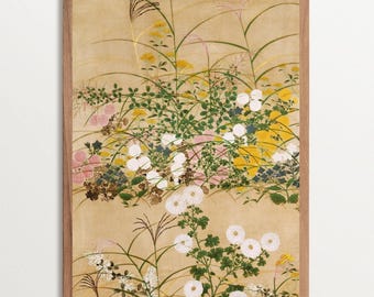 Chinoiserie Wall Art Print, Edo Period Autumn Flowers, Living Room Decor