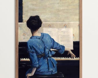 Antique Portrait Print, Piano Art, Victorian Painting Print