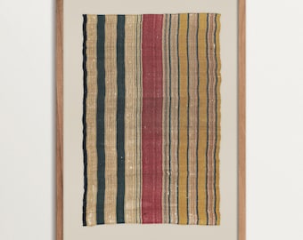 Textile Wall Art Print – Vintage Striped Wabi Sabi Poster, Boho Home Decor, Rustic Minimalist Artwork