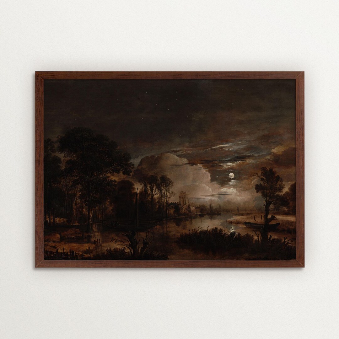 FRAMED Dark Academia Wall Art – Moody Night Landscape Print, Gothic ...