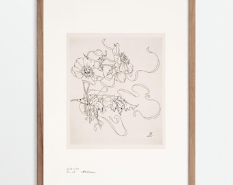 Estampado vintage de flor de anémona – Arte botánico de estilo chinoiserie